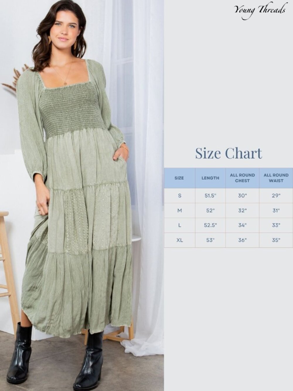 Embroidered Empire Mid-Length Dress - Picture 5 of 6